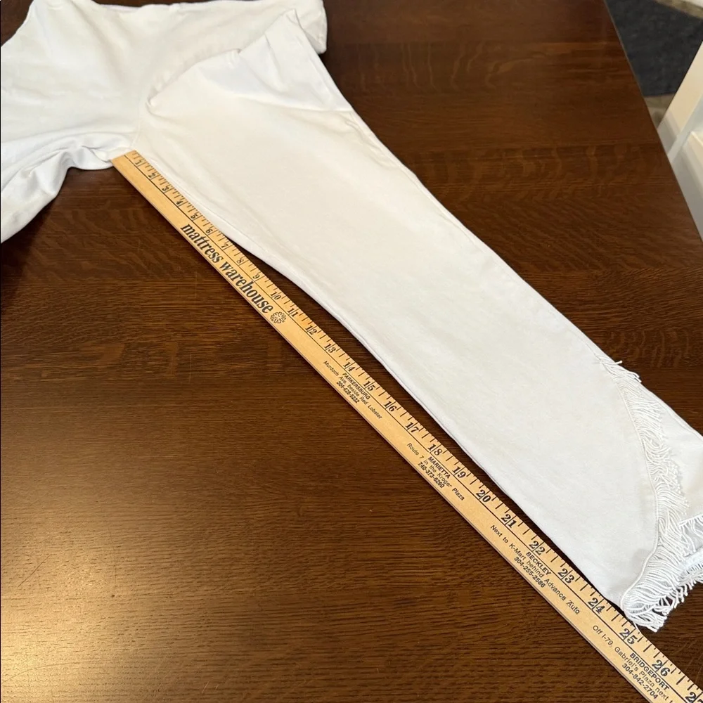 Lysse Fringe Tulip Hem Denim White Pants Size Large
